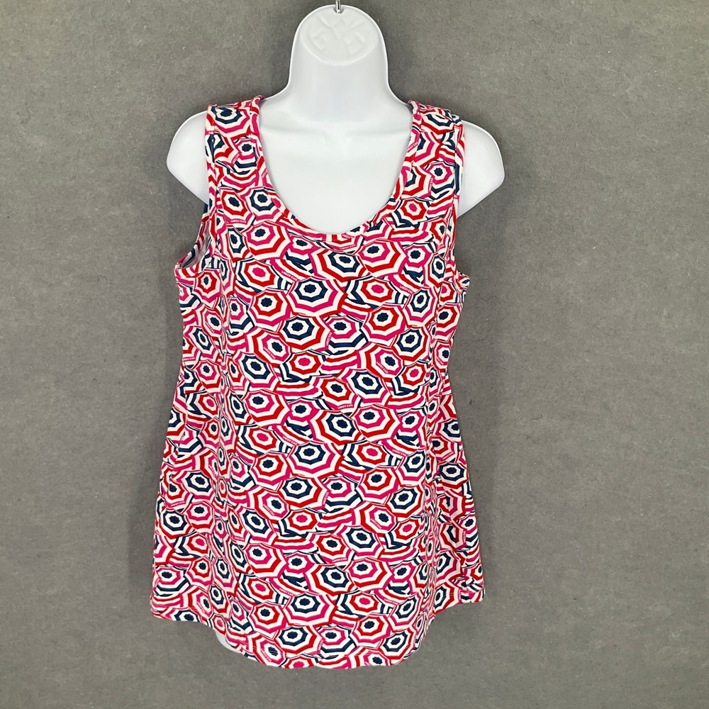 Lands' End Tank Top Women's L Beach Umbrella Print Sleeveless Artsy Whimsical